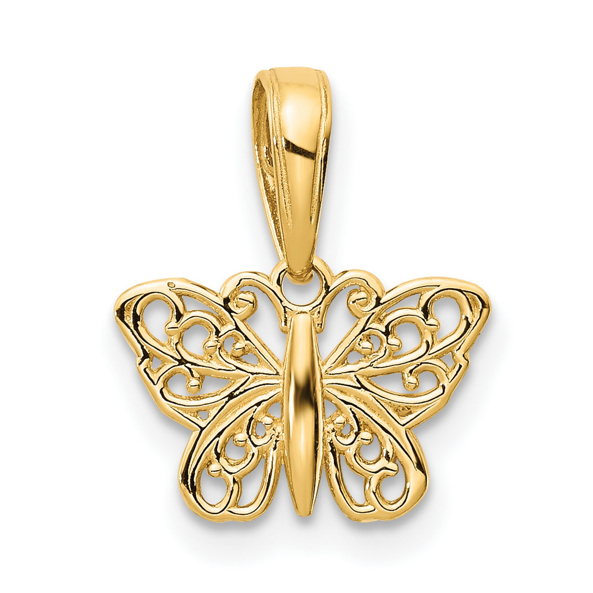 10k Yellow Gold Butterfly Pendant with Delicate Filigree Openwork Design