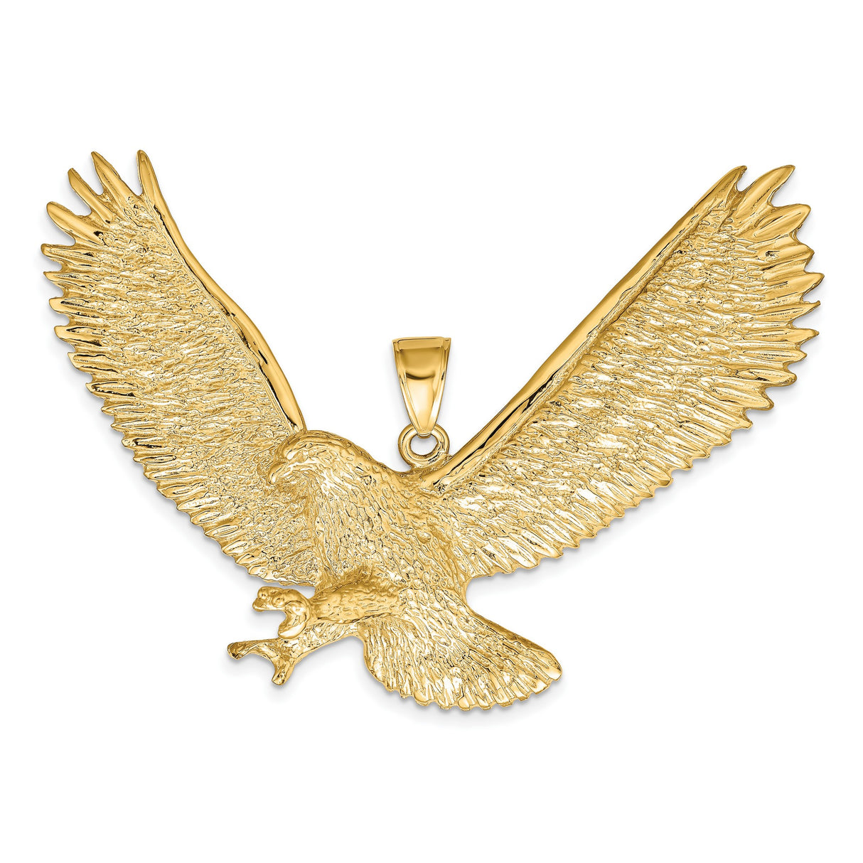 10k Yellow Gold Eagle Pendant, Detailed Flying Eagle Design, Patriotic Symbol for Men