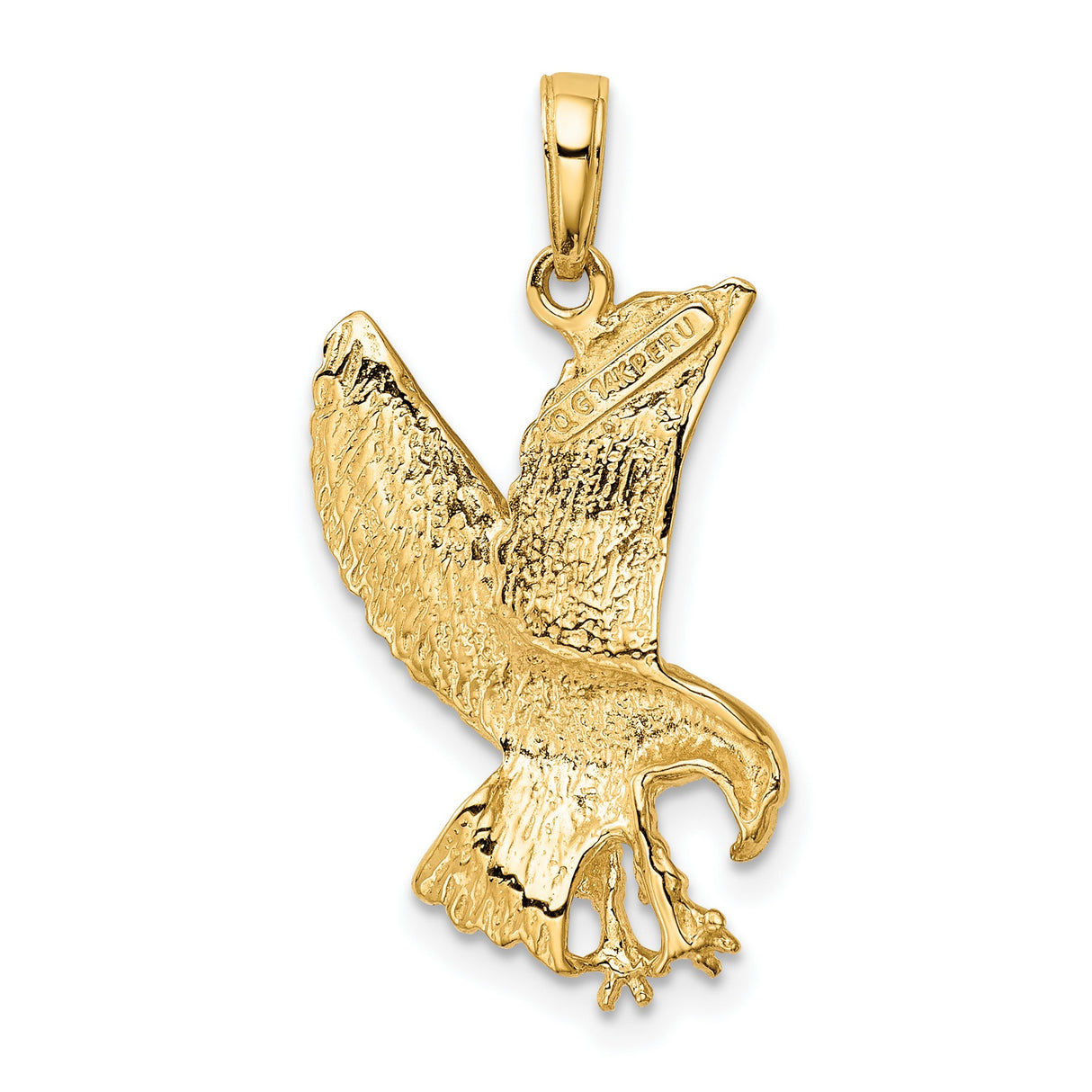 10k Yellow Gold Eagle Pendant with Outstretched Wings, Patriotic Soaring Bird Design for Men