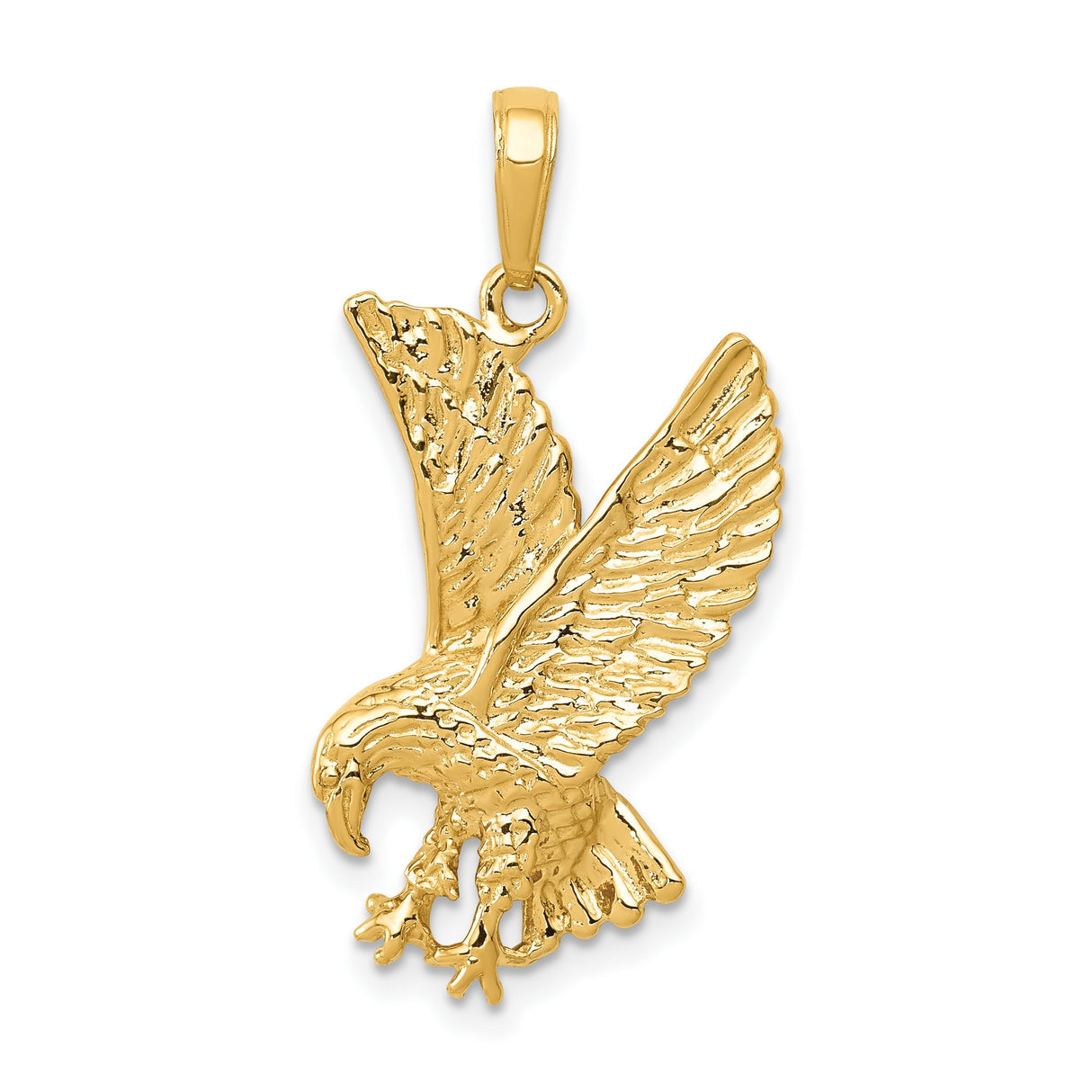 10k Yellow Gold Eagle Pendant with Outstretched Wings, Patriotic Soaring Bird Design for Men