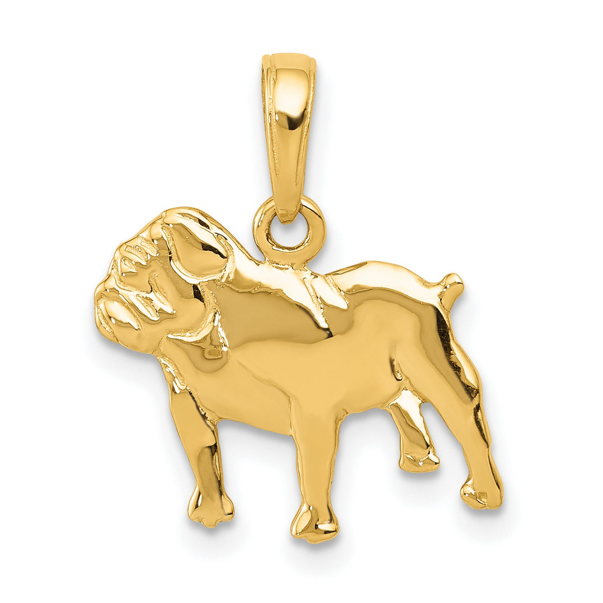10k Yellow Gold Bulldog Pendant, Realistic Dog Charm Symbolizing Loyalty and Strength