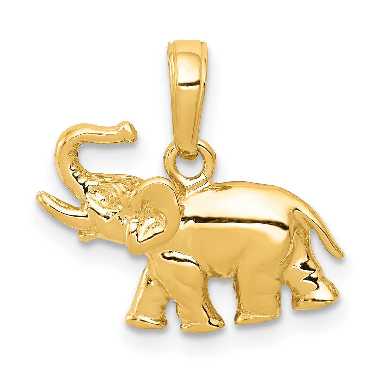 10k Yellow Gold Elephant Pendant with Raised Trunk, Symbol of Good Luck and Strength