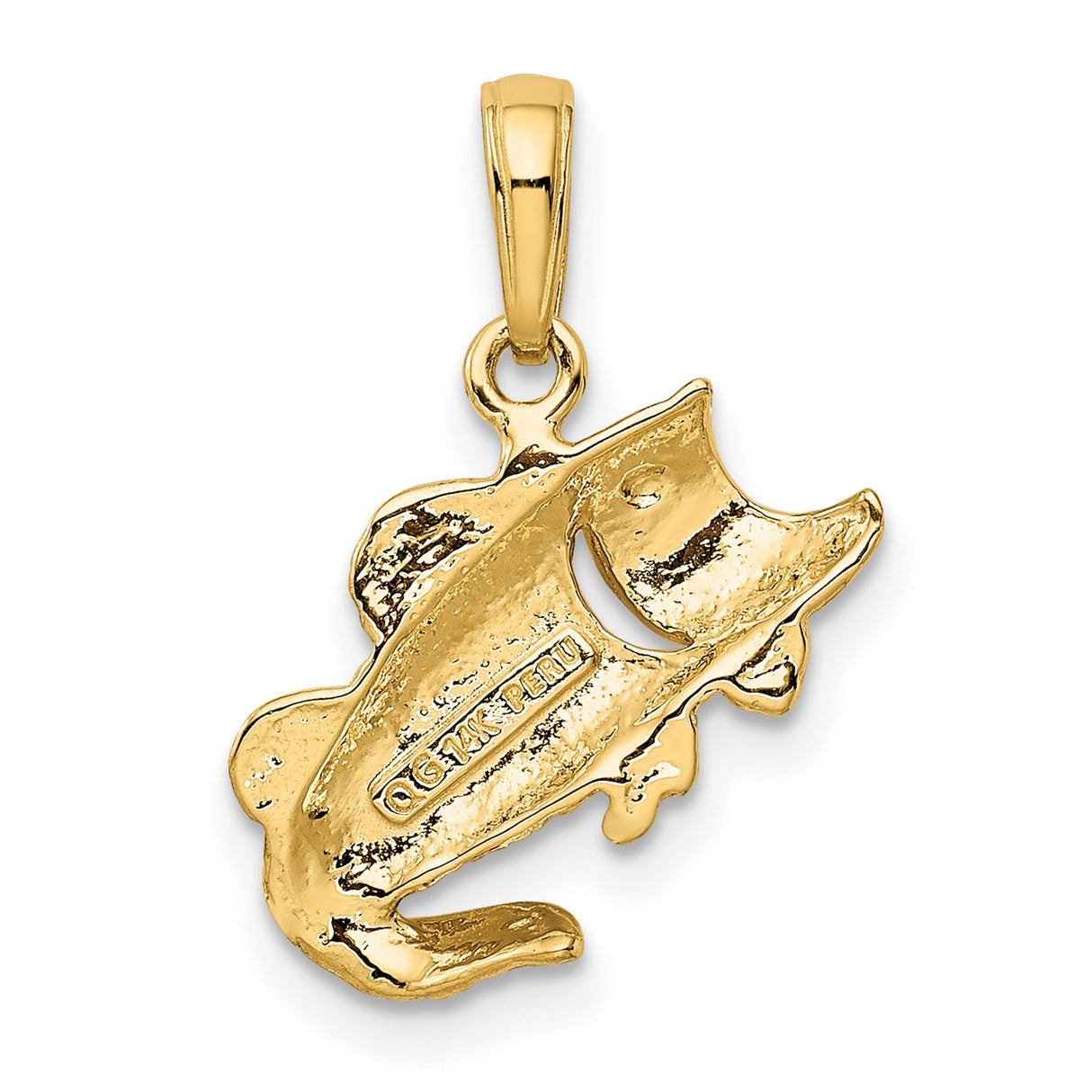 10k Yellow Gold Bass Fish Pendant with Fin and Scale Detail, Realistic Largemouth Design