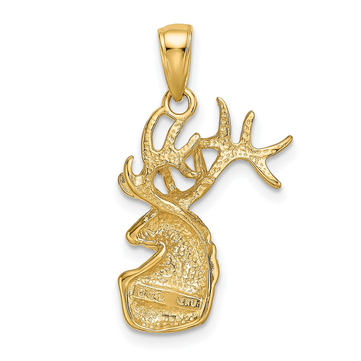 10k Yellow Gold Elk Head Pendant with Detailed Antlers and Textured Fur, Rustic Wildlife Charm