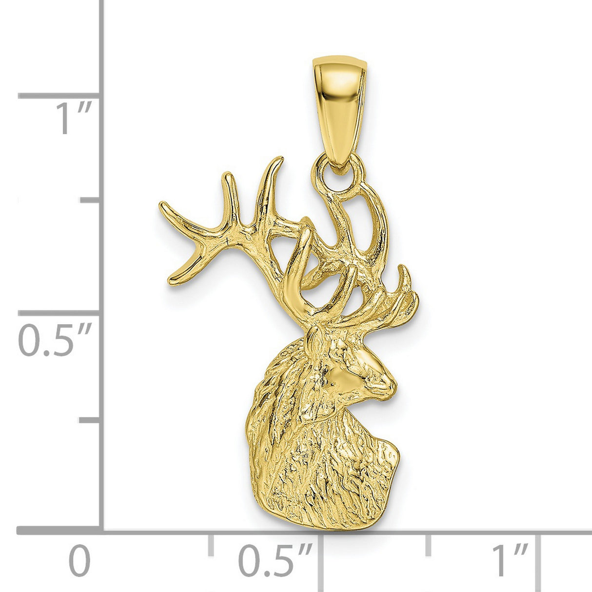 10k Yellow Gold Elk Head Pendant with Detailed Antlers and Textured Fur, Rustic Wildlife Charm