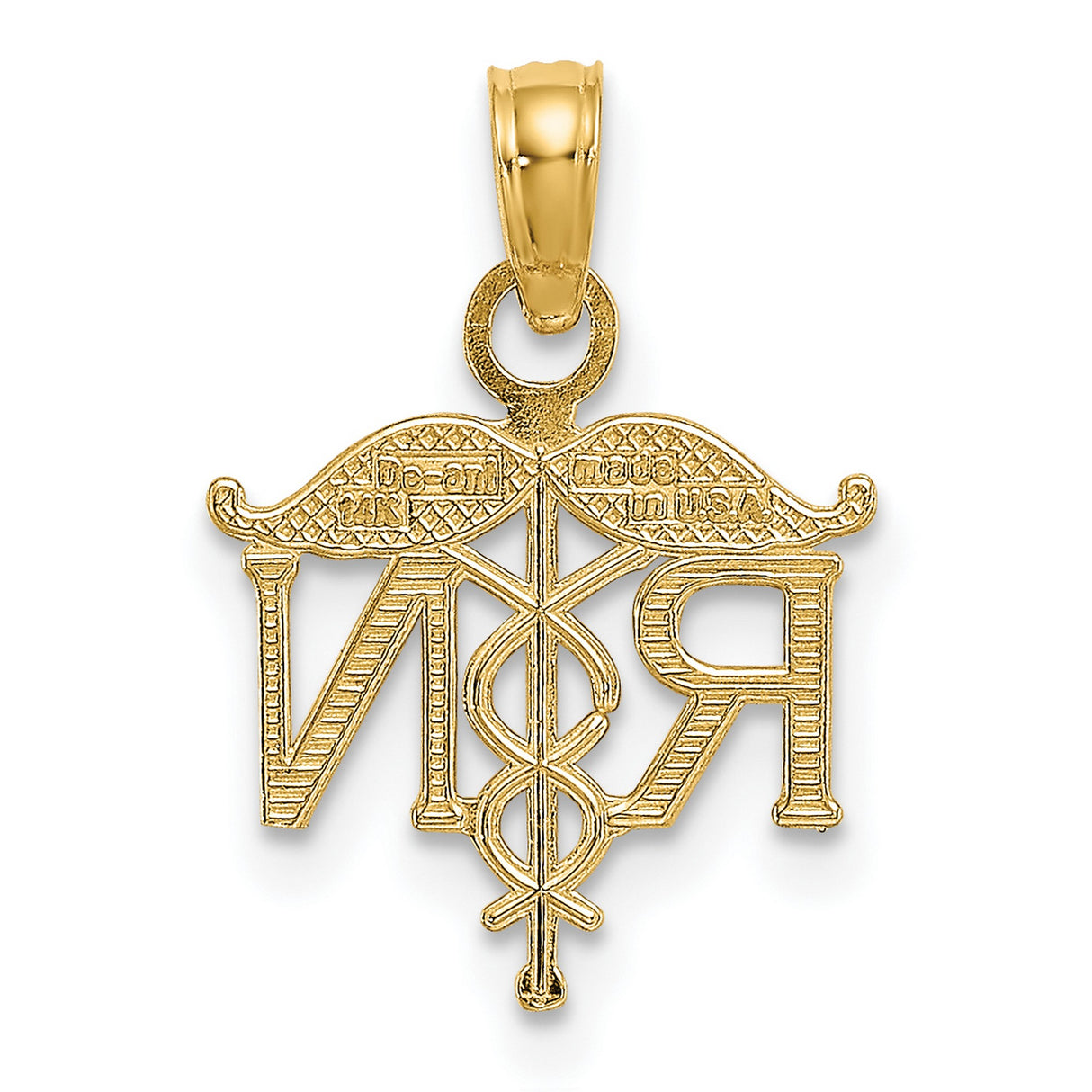 10k Yellow Gold RN Pendant with Caduceus Symbol for Nurses and Healthcare Professionals