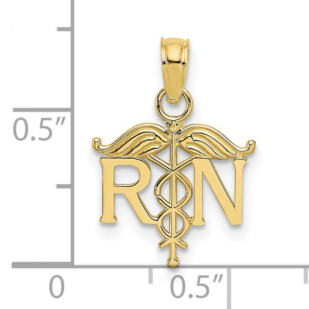 10k Yellow Gold RN Pendant with Caduceus Symbol for Nurses and Healthcare Professionals