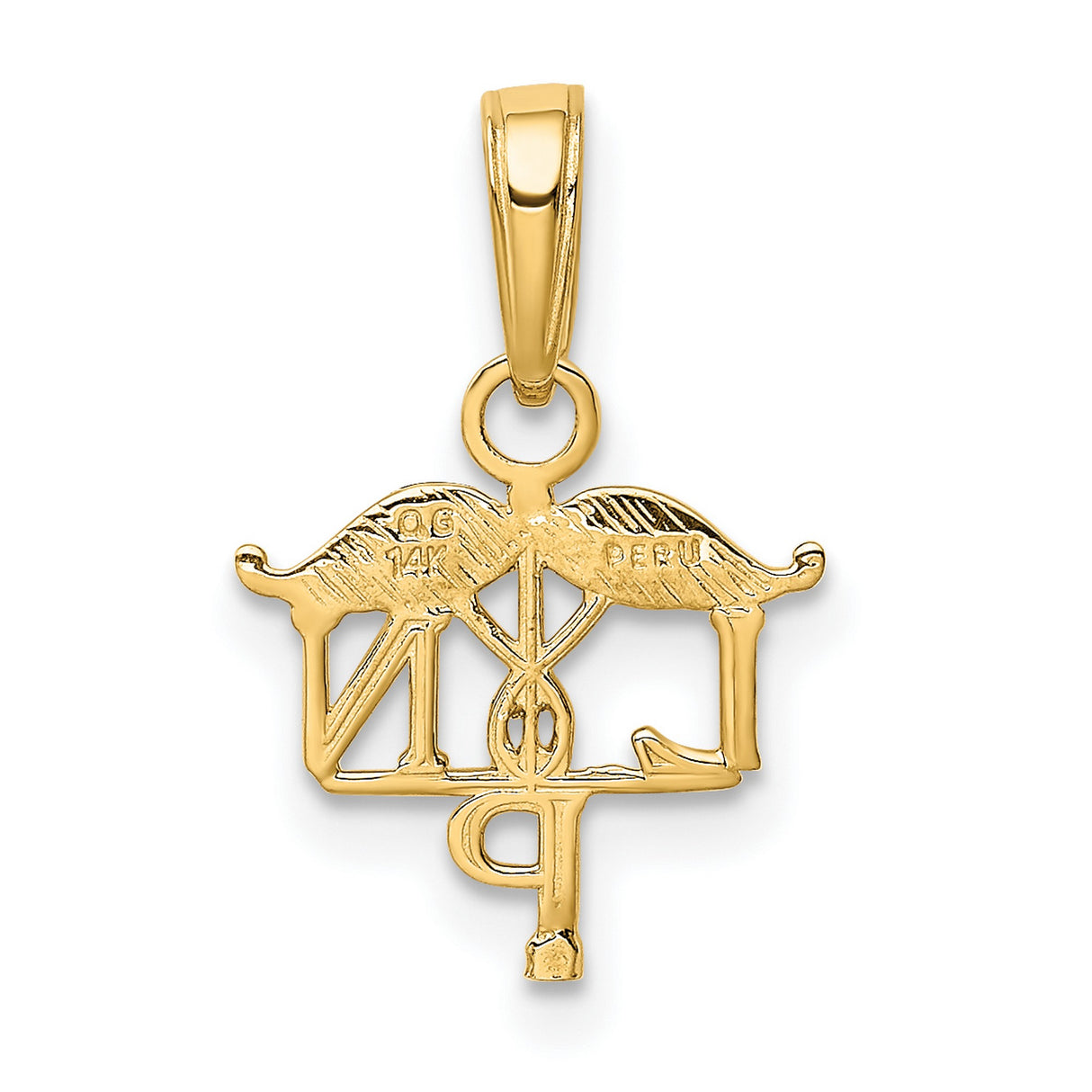 10k Yellow Gold LPN Pendant with Caduceus Symbol, Medical Jewelry for Nurses