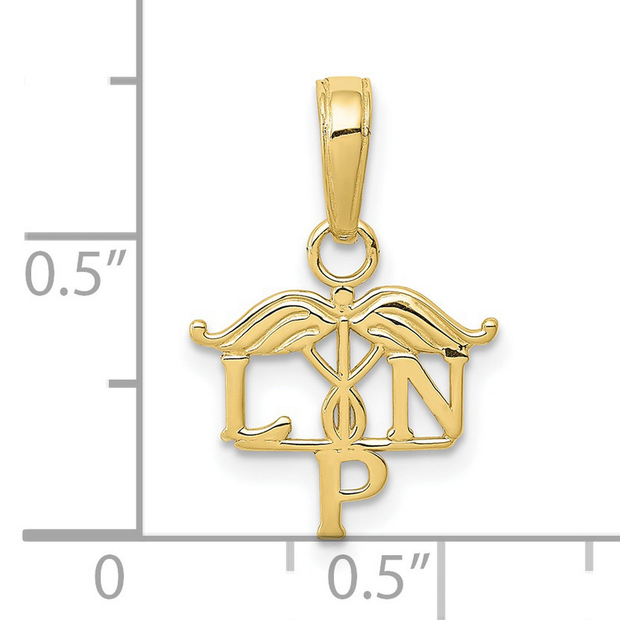 10k Yellow Gold LPN Pendant with Caduceus Symbol, Medical Jewelry for Nurses