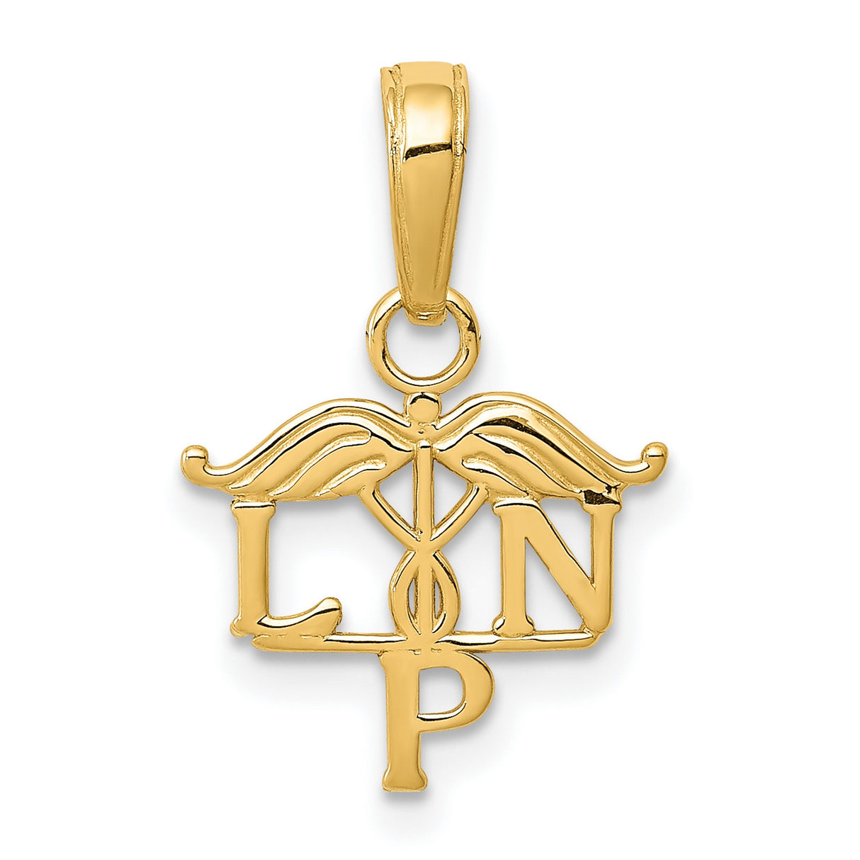 10k Yellow Gold LPN Pendant with Caduceus Symbol, Medical Jewelry for Nurses