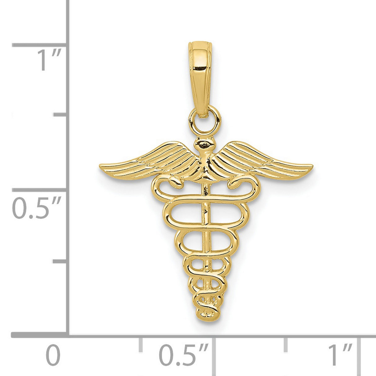 10k Yellow Gold Caduceus Pendant with Twin Serpents and Wings , Medical Symbol Jewelry