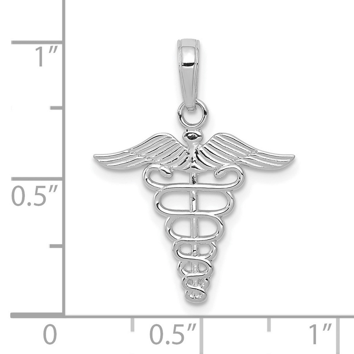 10k White Gold Caduceus Pendant, Medical Symbol with Snake Staff and Wings, Unisex Charm