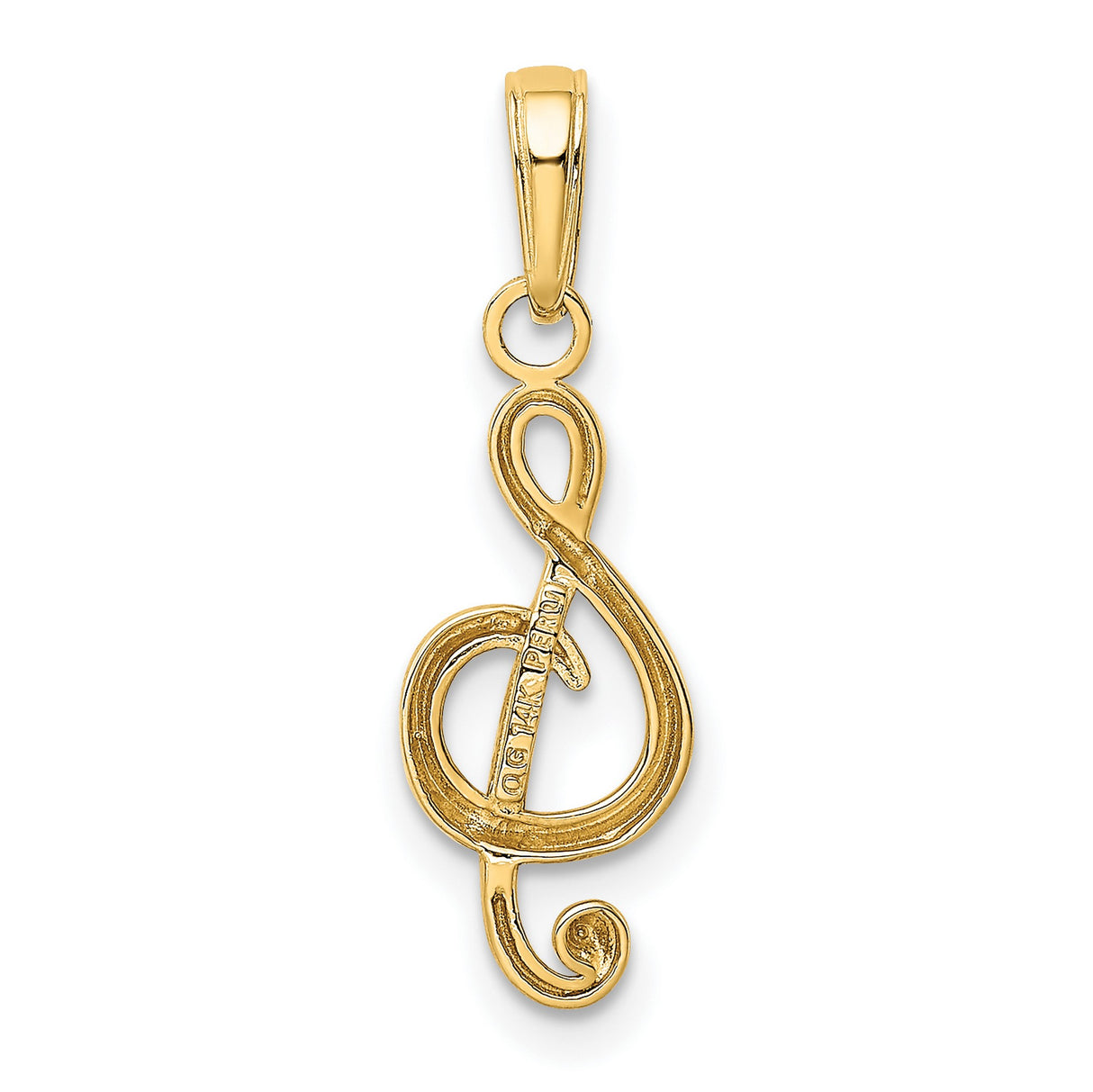 10k Yellow Gold Treble Clef Pendant, Polished Music Note Symbol, Artistic Minimalist Charm