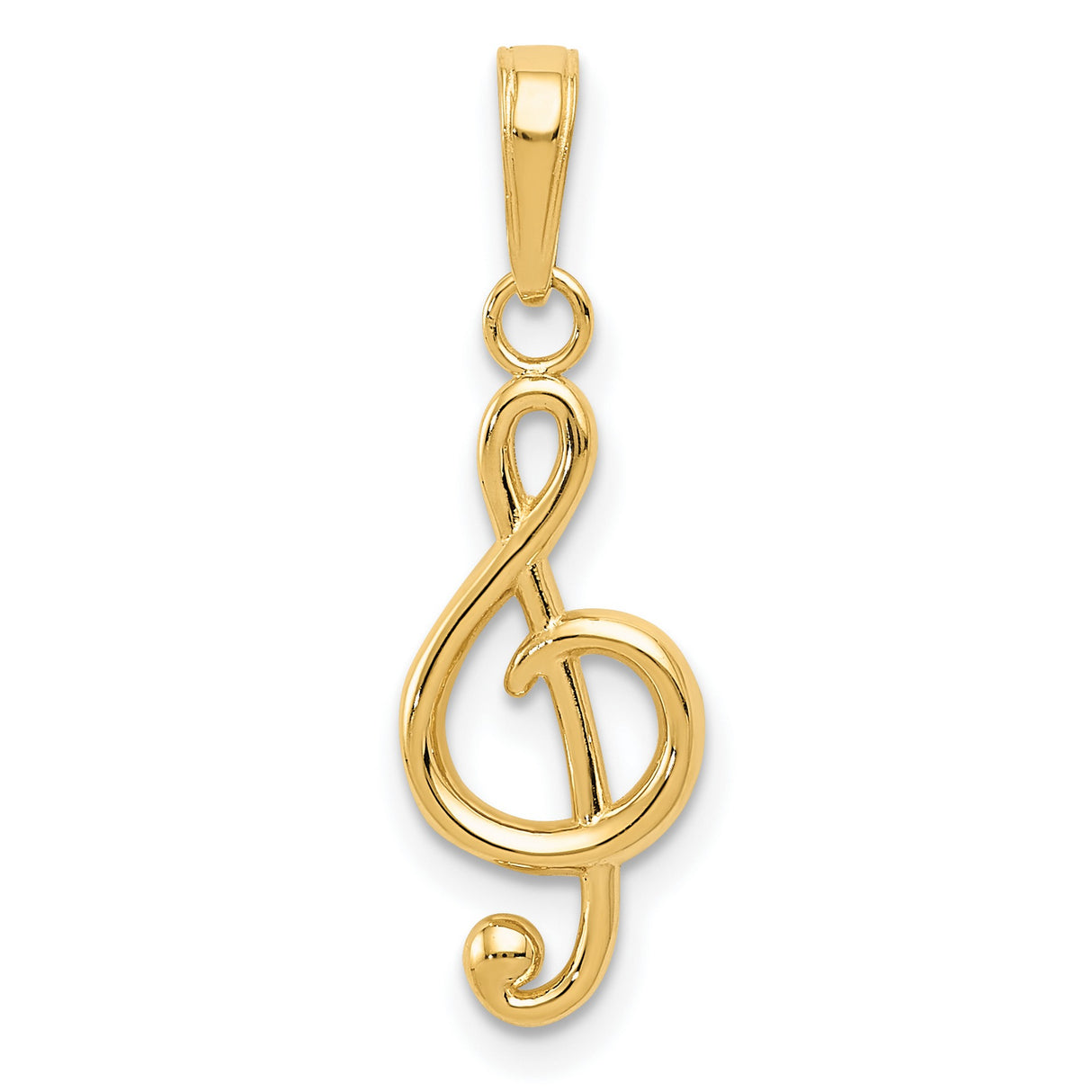 10k Yellow Gold Treble Clef Pendant, Polished Music Note Symbol, Artistic Minimalist Charm