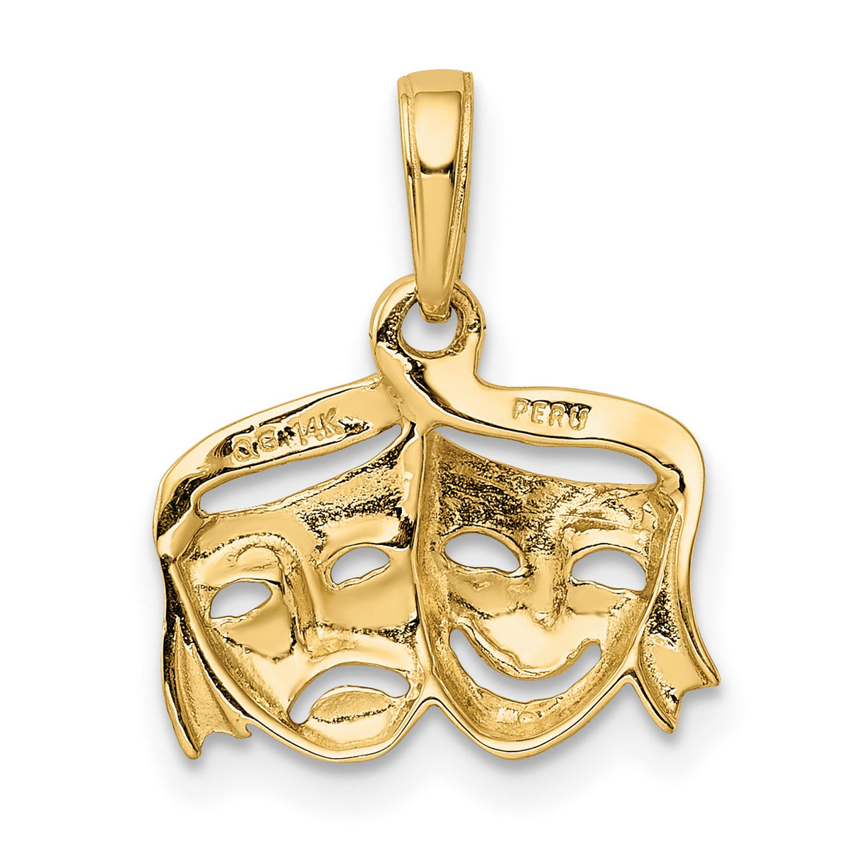10k Yellow Gold Comedy Tragedy Theater Pendant, Drama Masks Charm for Men or Women