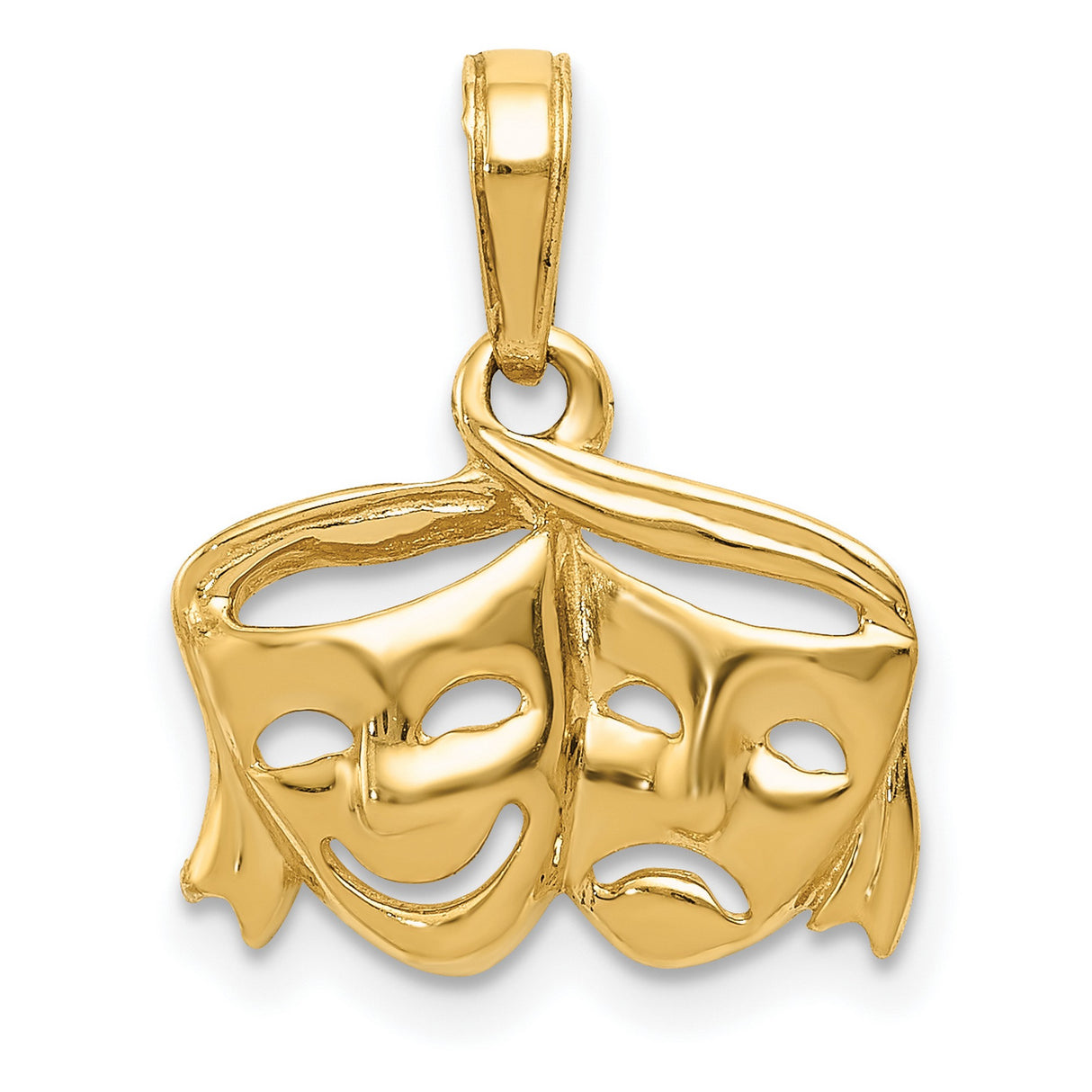 10k Yellow Gold Comedy Tragedy Theater Pendant, Drama Masks Charm for Men or Women