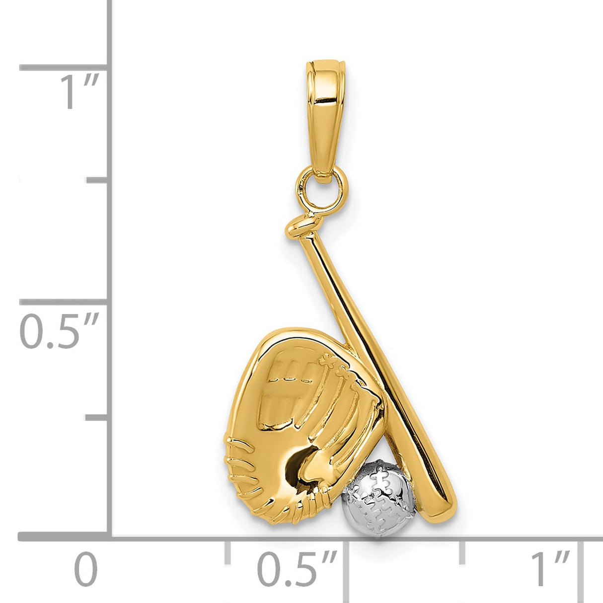 10k Multi-Tone Gold Baseball Pendant with Glove, Bat, and Ball Design, Unisex Sports Charm