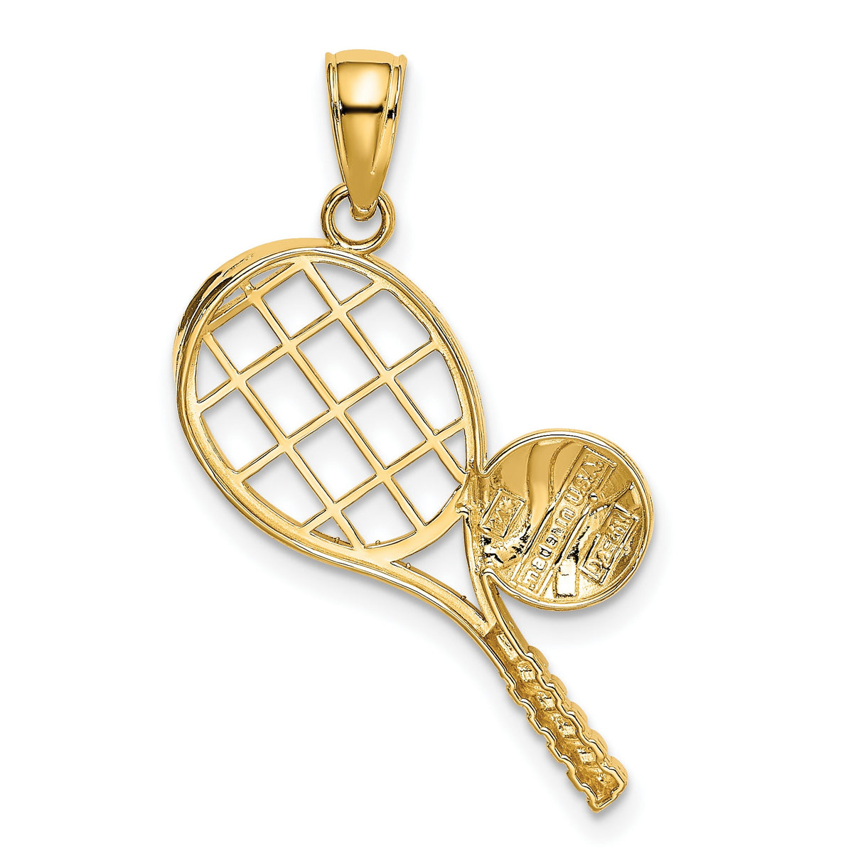 10k Yellow Gold Tennis Racket Pendant with Ball Detail, Sports Charm for Athletes and Fans