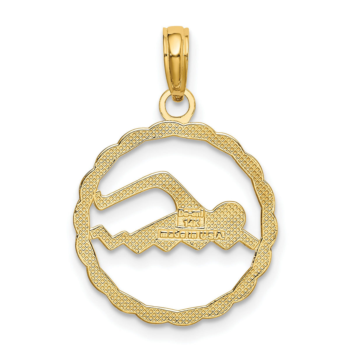 10k Yellow Gold Swimmer Pendant with Cutout Swimmer Design and Twisted Rope Frame