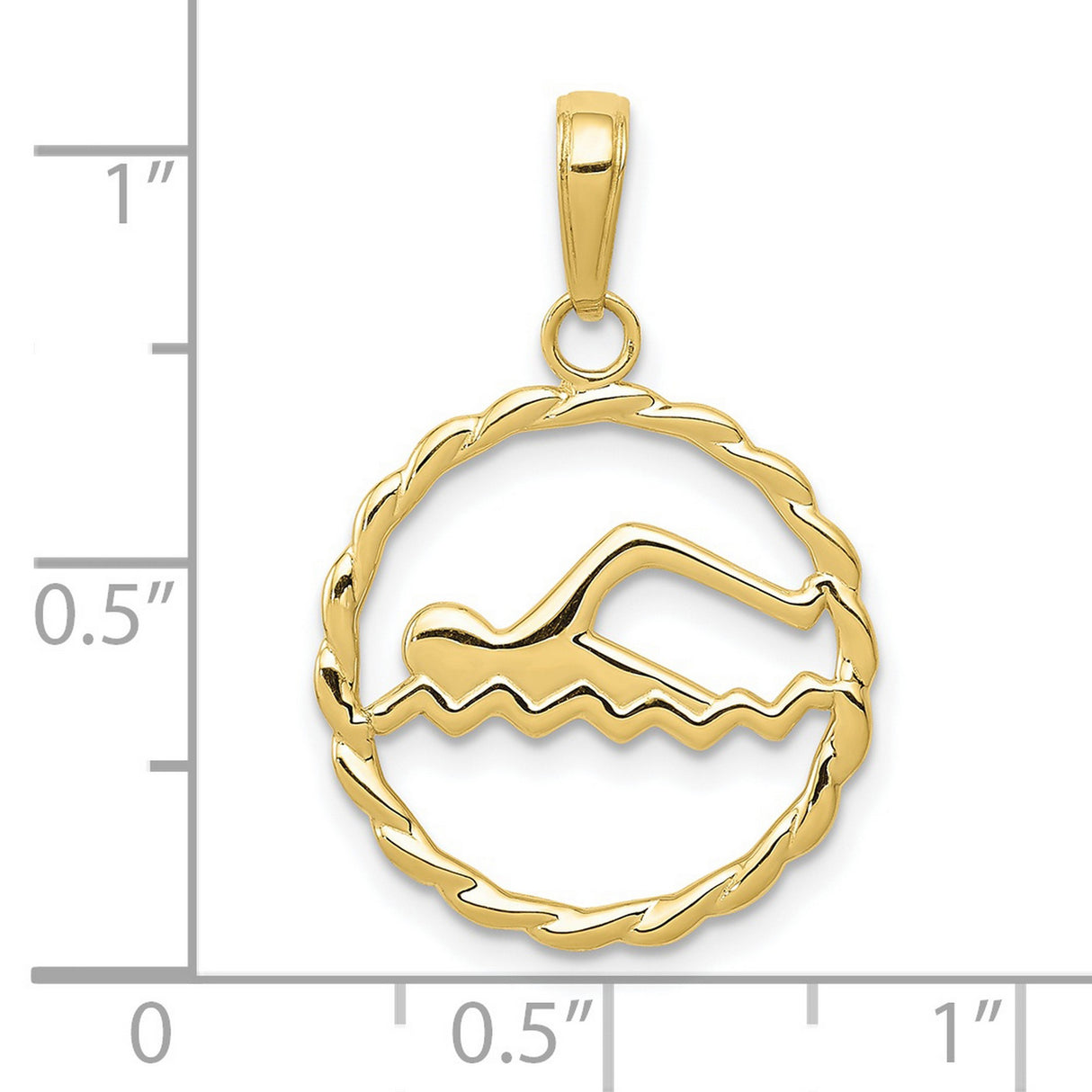 10k Yellow Gold Swimmer Pendant with Cutout Swimmer Design and Twisted Rope Frame