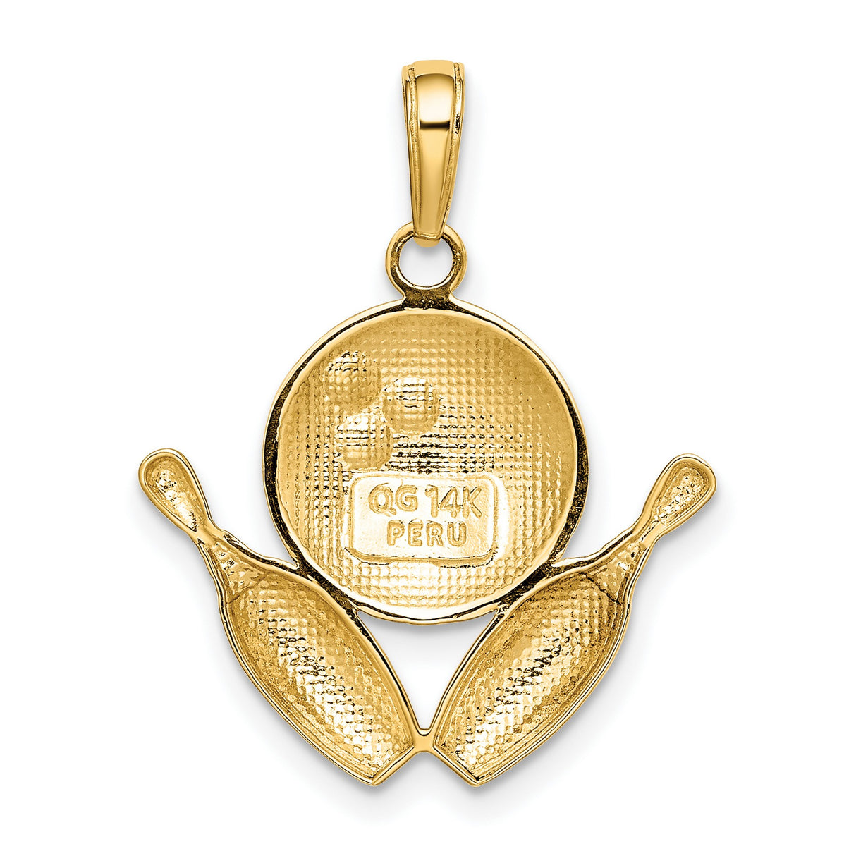 10k Yellow Gold Bowling Pendant with Pin and Ball Design, Unisex Sports Charm