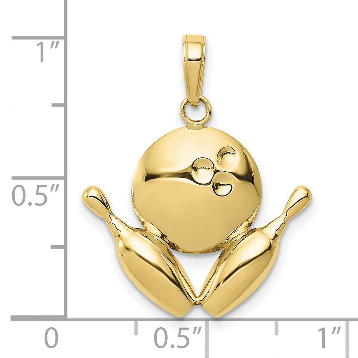 10k Yellow Gold Bowling Pendant with Pin and Ball Design, Unisex Sports Charm