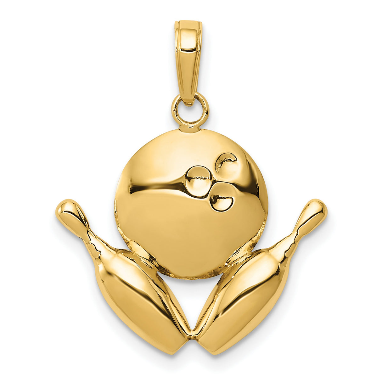 10k Yellow Gold Bowling Pendant with Pin and Ball Design, Unisex Sports Charm