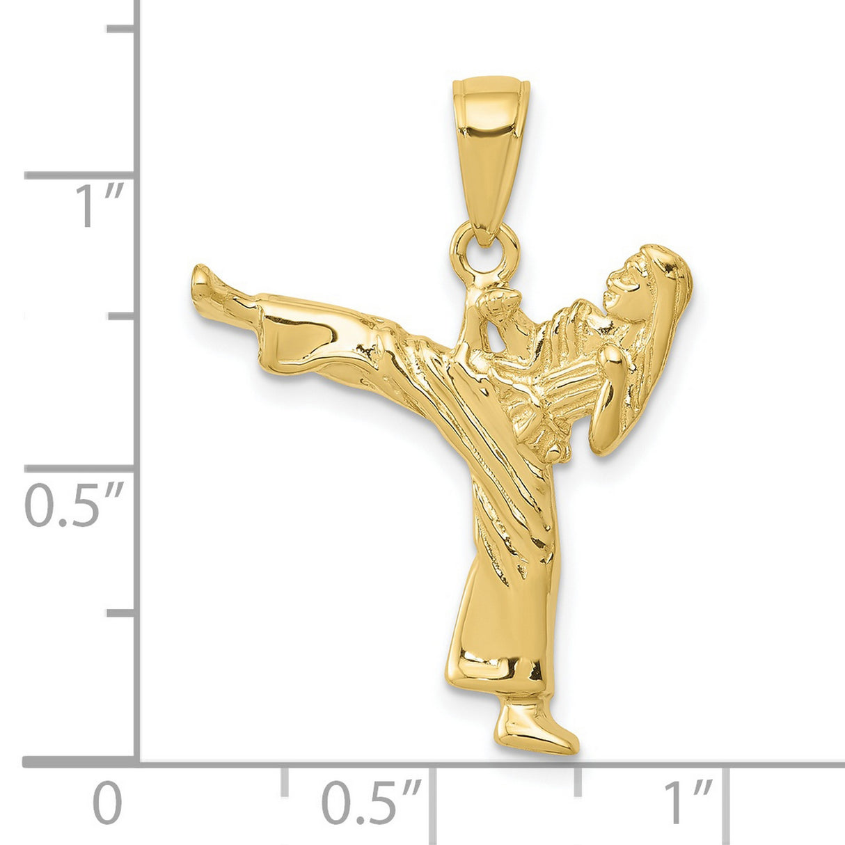 10k Yellow Gold Karate Pendant with High Kick Martial Arts Pose for Men and Women