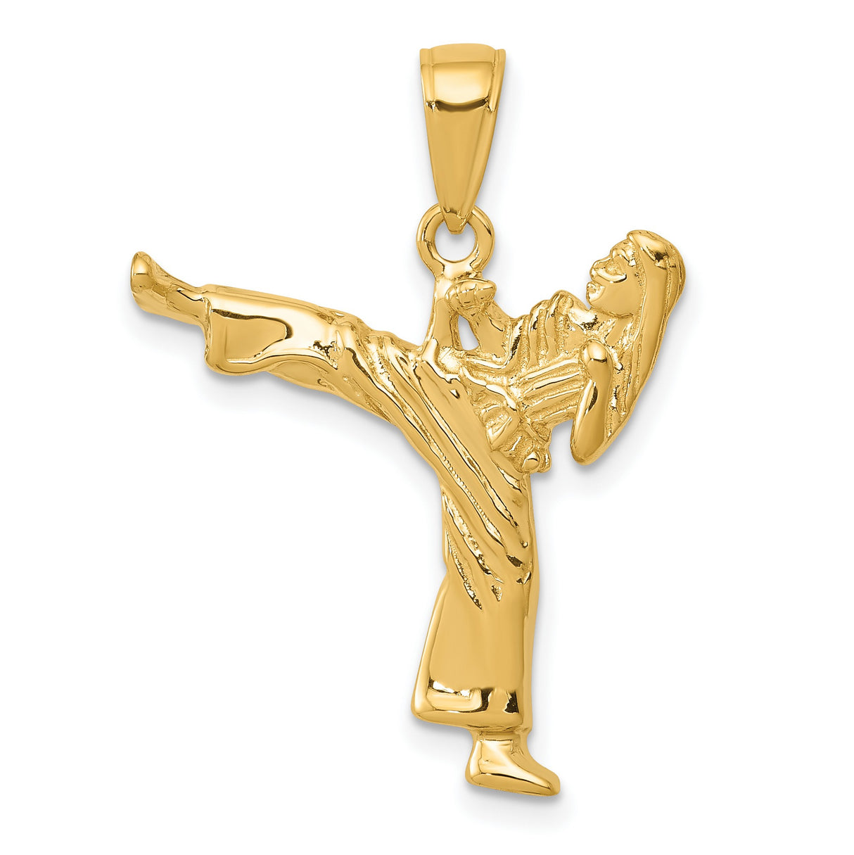 10k Yellow Gold Karate Pendant with High Kick Martial Arts Pose for Men and Women