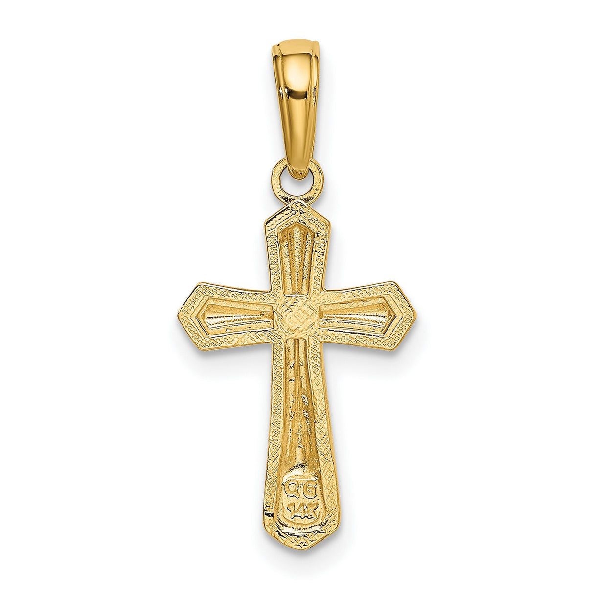 10k Yellow Gold Cross Pendant with Polished Finish, Beaded Religious Charm Design
