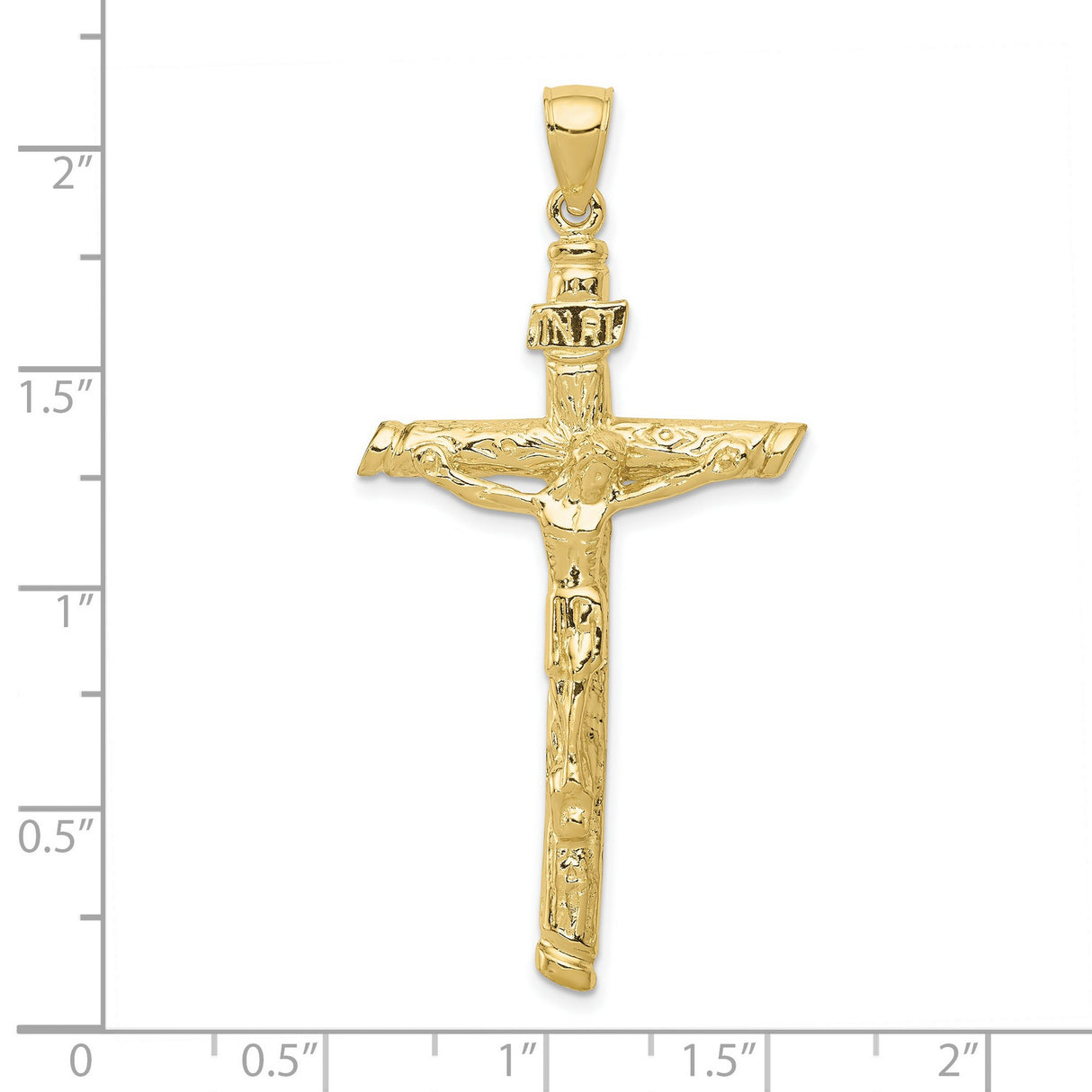 10k Yellow Gold Crucifix Pendant with INRI Detailing, Catholic Cross Charm for Men and Women