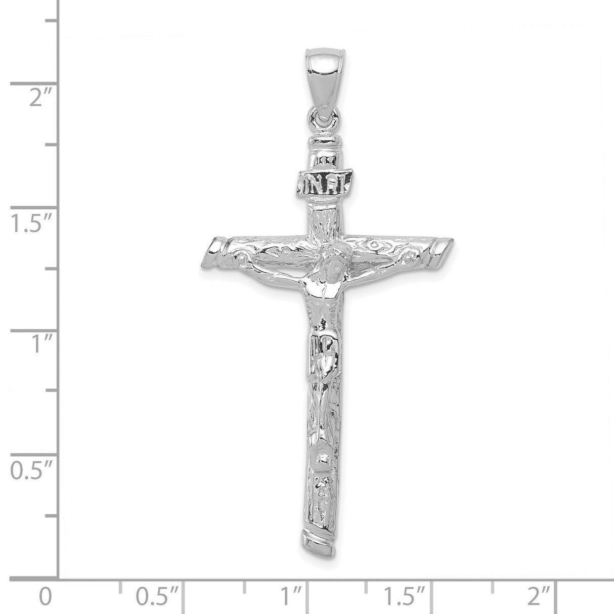 10k White Gold Crucifix Cross Pendant, INRI Religious Charm for Men and Women