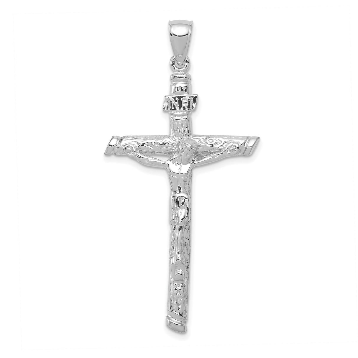 10k White Gold Crucifix Cross Pendant, INRI Religious Charm for Men and Women