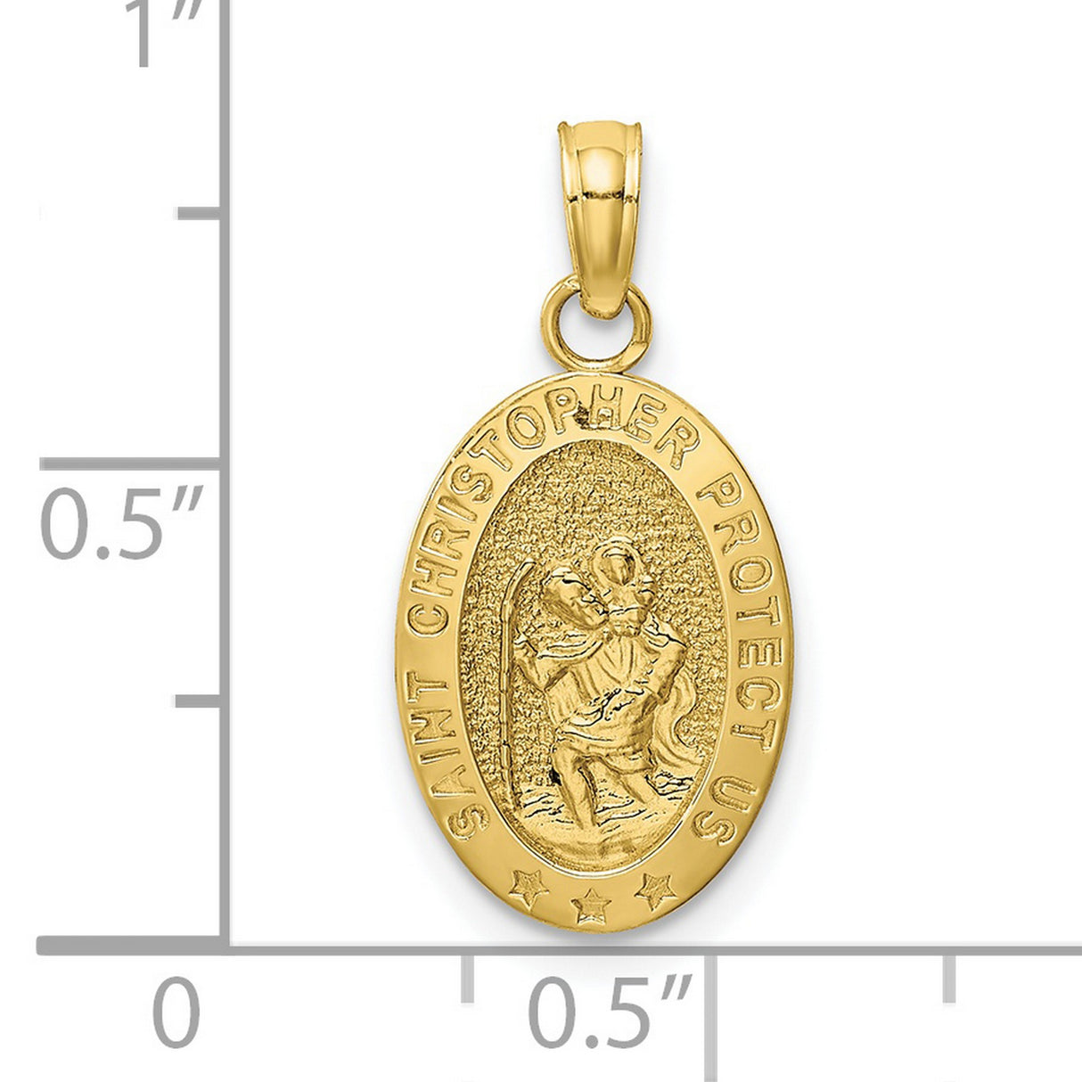 10k Yellow Gold Saint Christopher Oval Medal Pendant, Religious Travel Protection Charm