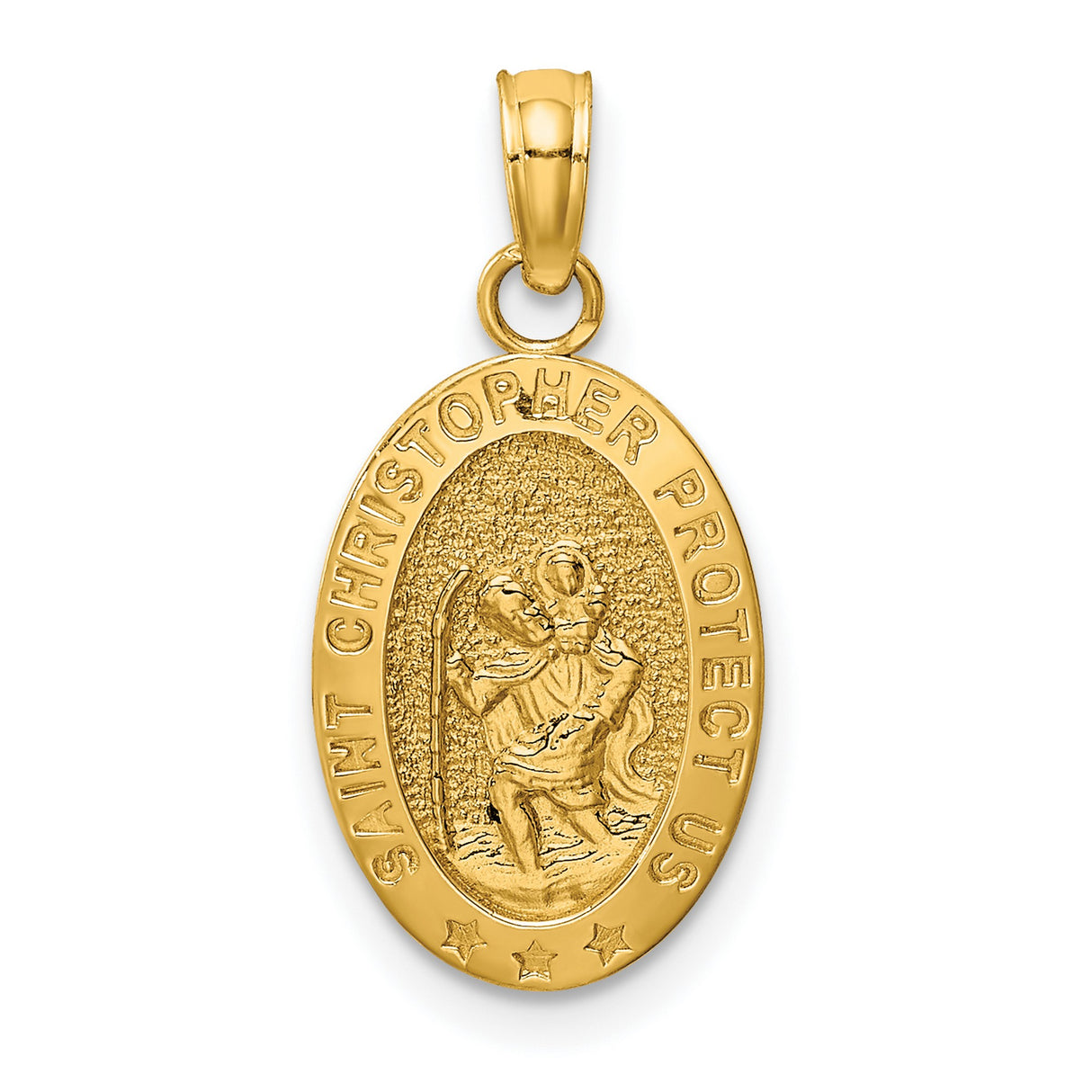 10k Yellow Gold Saint Christopher Oval Medal Pendant, Religious Travel Protection Charm