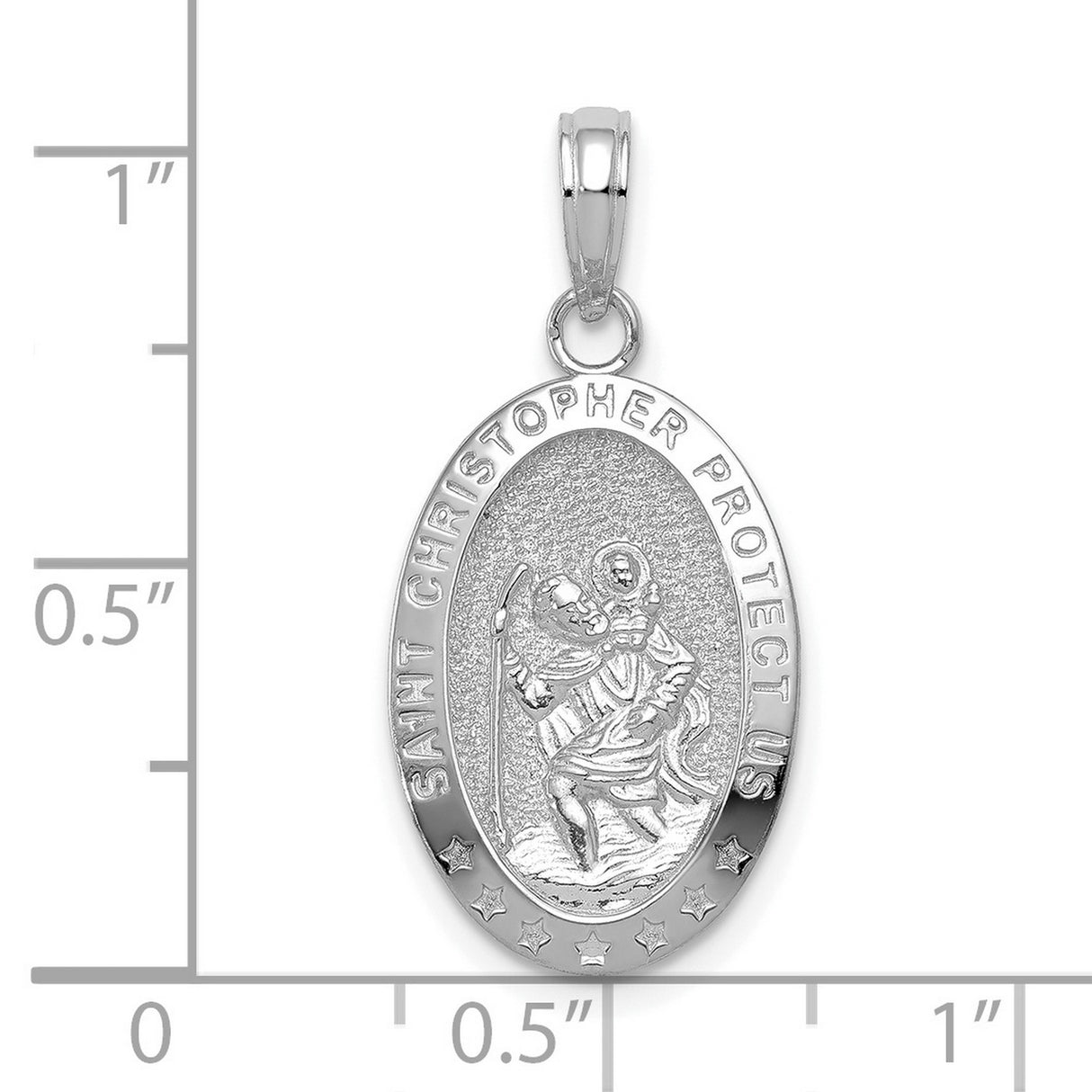10k White Gold Saint Christopher Medal Pendant with Raised Image and Oval Design
