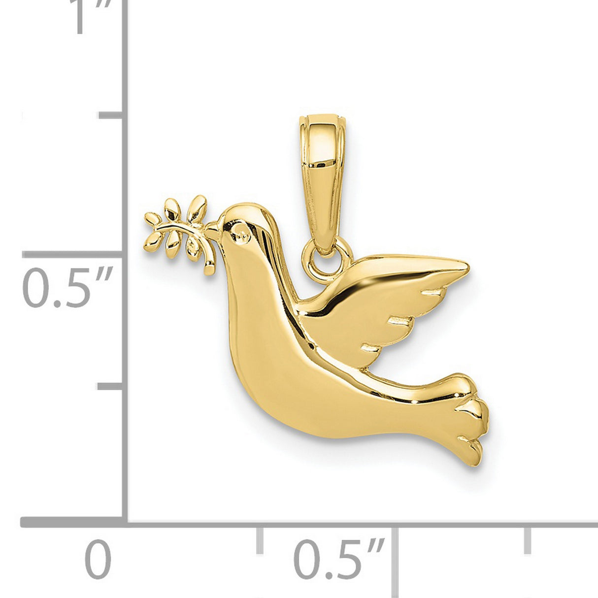 10k Yellow Gold Dove Pendant with Olive Branch, Christian Faith Symbol Charm