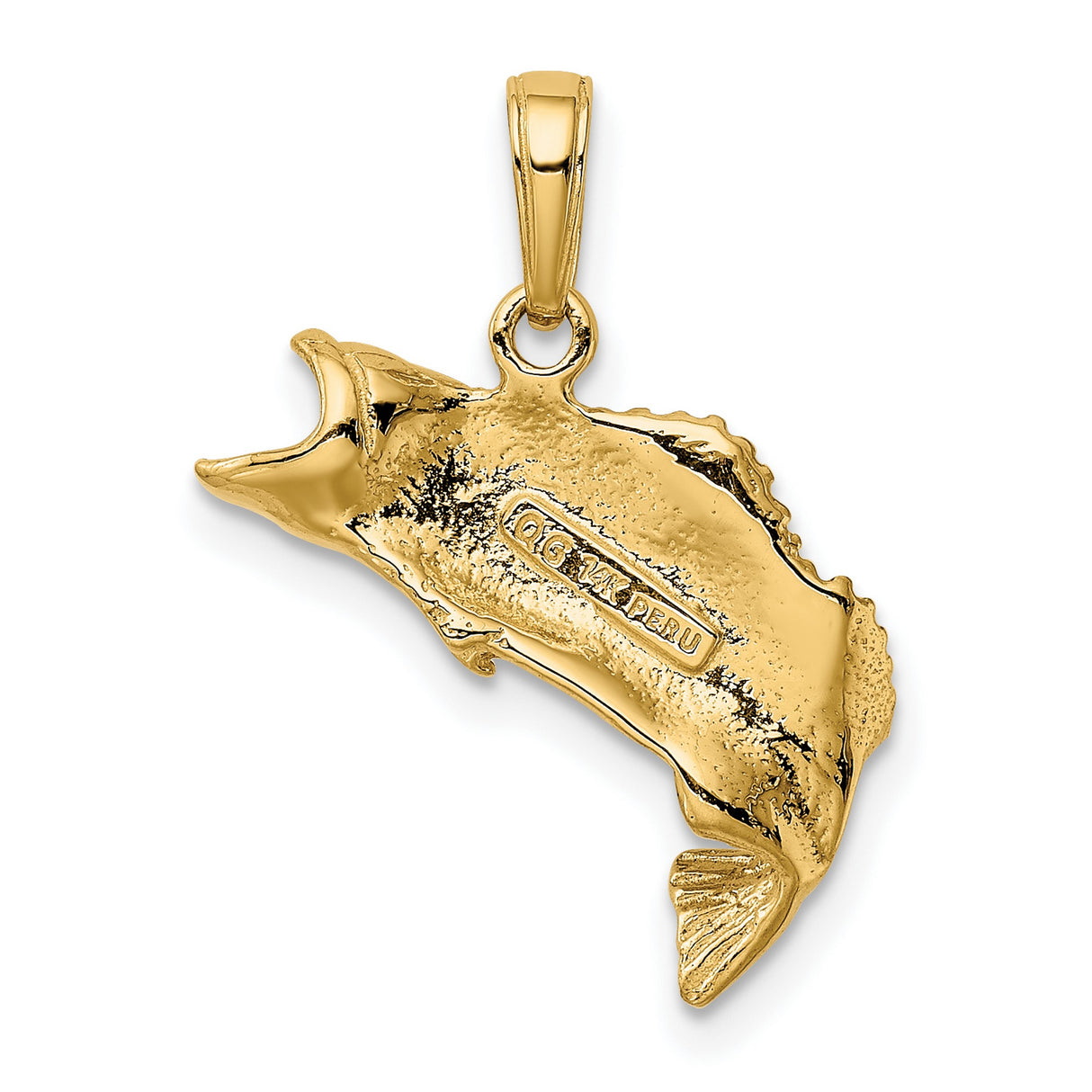 10k Yellow Gold Fish Pendant with Jumping Freshwater Bass Design, Outdoor and Nature Theme