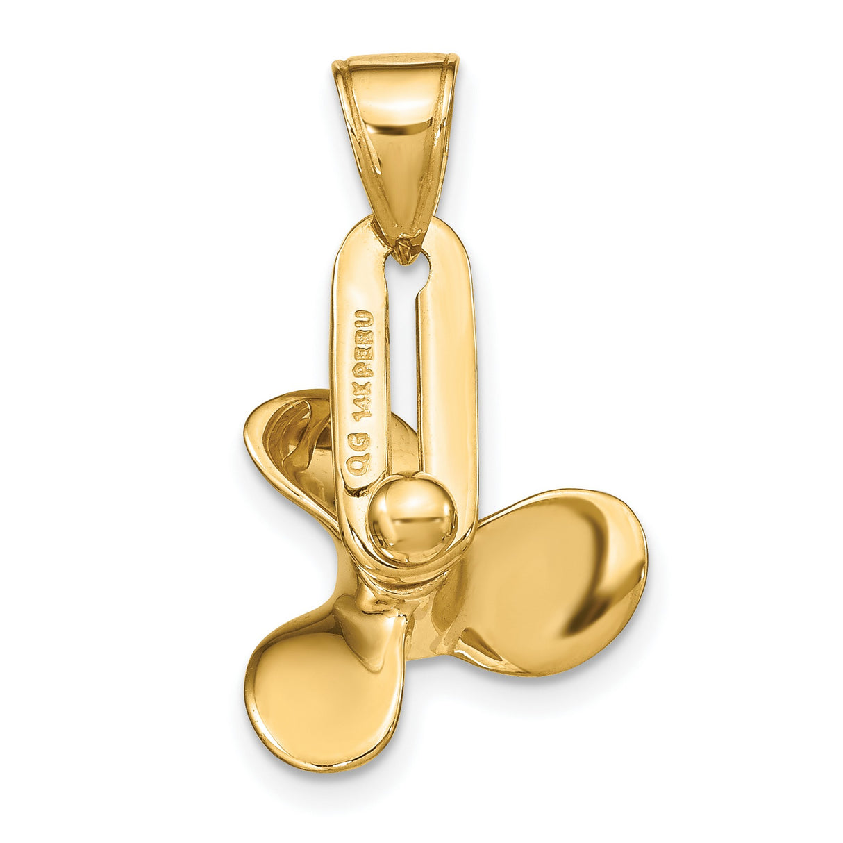 10k Yellow Gold Propeller Pendant, Movable Nautical Boat Charm for Men and Unisex Wear