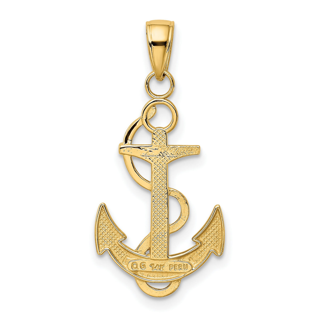 10k Yellow Gold Caduceus Anchor Pendant with Snake Medical Symbol for Nurses or Medics