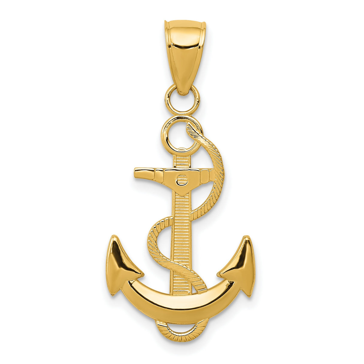 10k Yellow Gold Caduceus Anchor Pendant with Snake Medical Symbol for Nurses or Medics