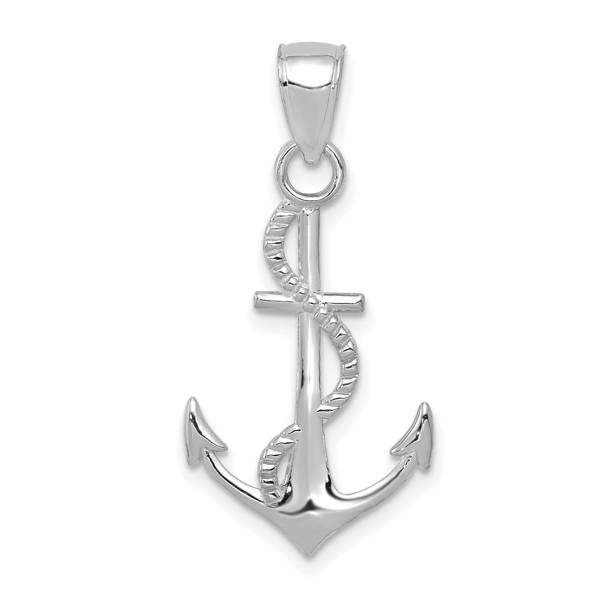 10k White Gold Anchor Cross Pendant with Rope Design, Nautical Religious Symbol