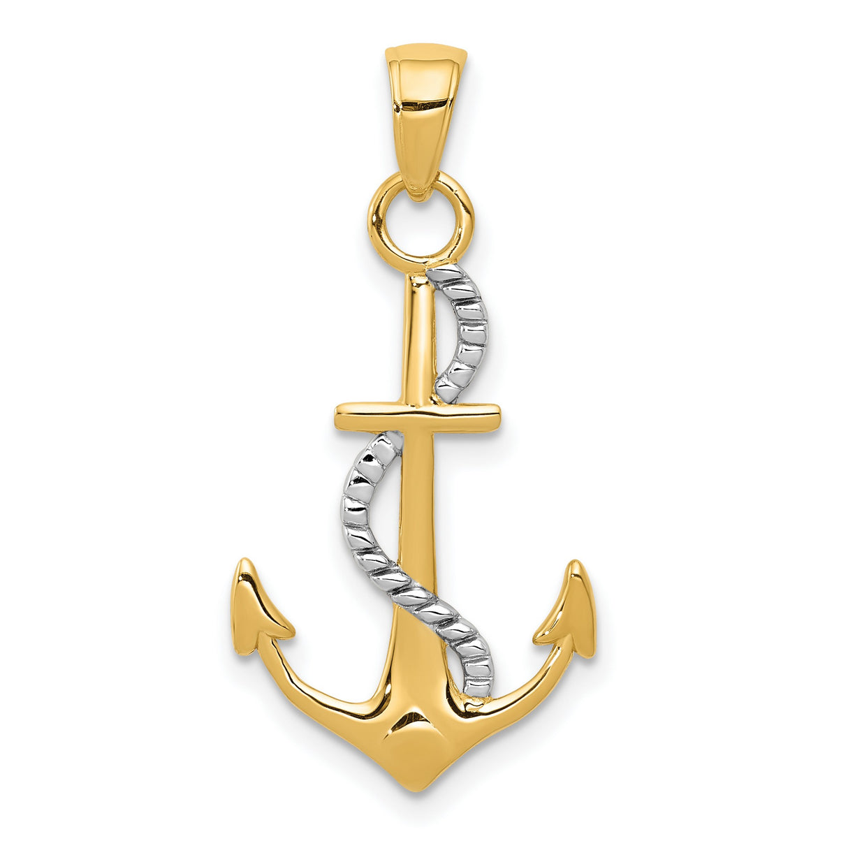 10k Multi-Tone Gold Anchor Pendant with Twisted Rope Design, Nautical Symbol for Men