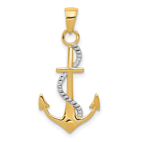 10k Multi-Tone Gold Anchor Pendant with Twisted Rope Design, Nautical Symbol for Men