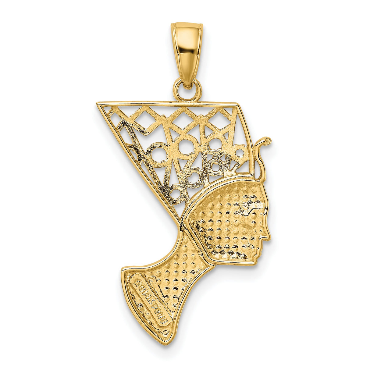 10k Yellow Gold Nefertiti Pendant with Openwork Crown, Afrocentric Cultural Jewelry