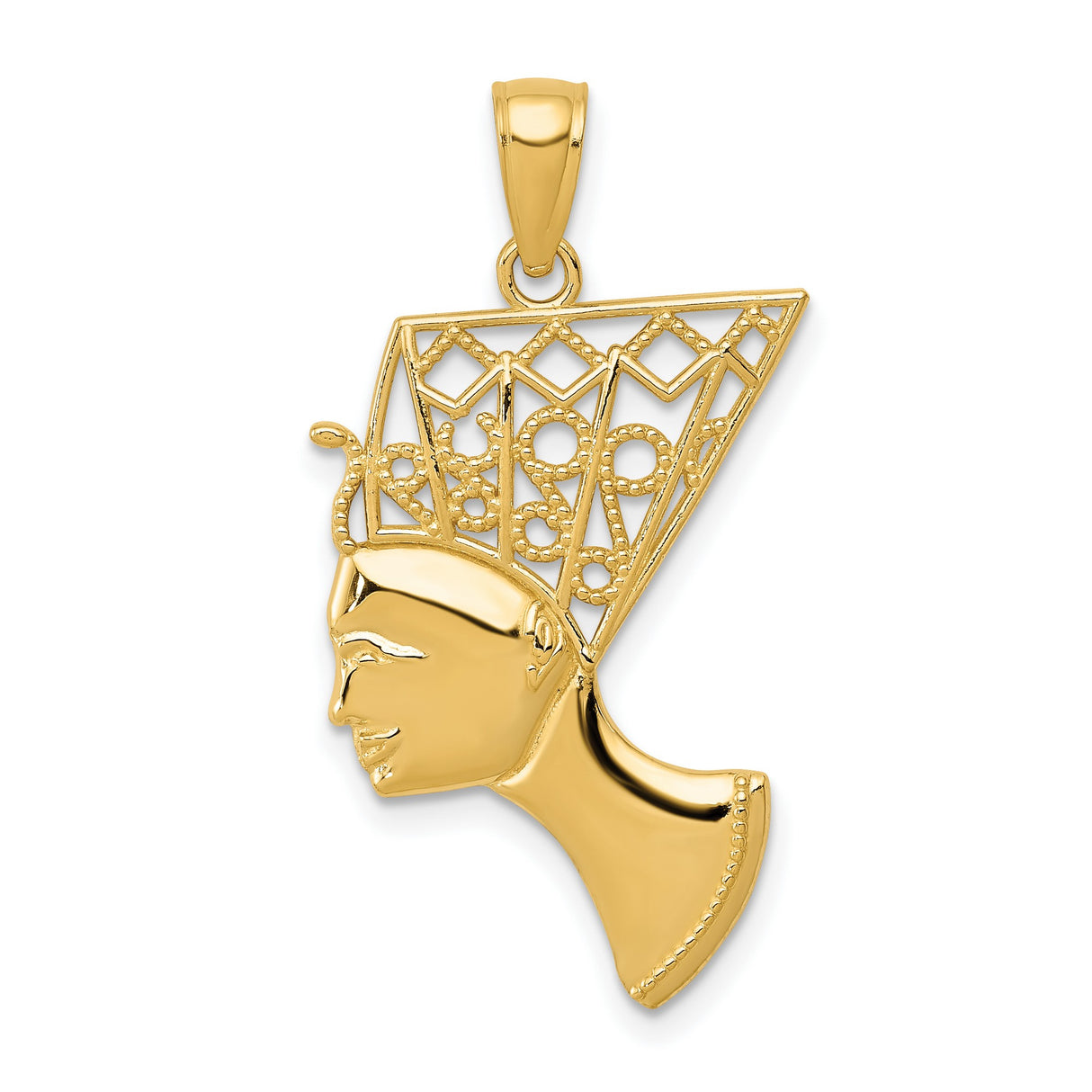 10k Yellow Gold Nefertiti Pendant with Openwork Crown, Afrocentric Cultural Jewelry