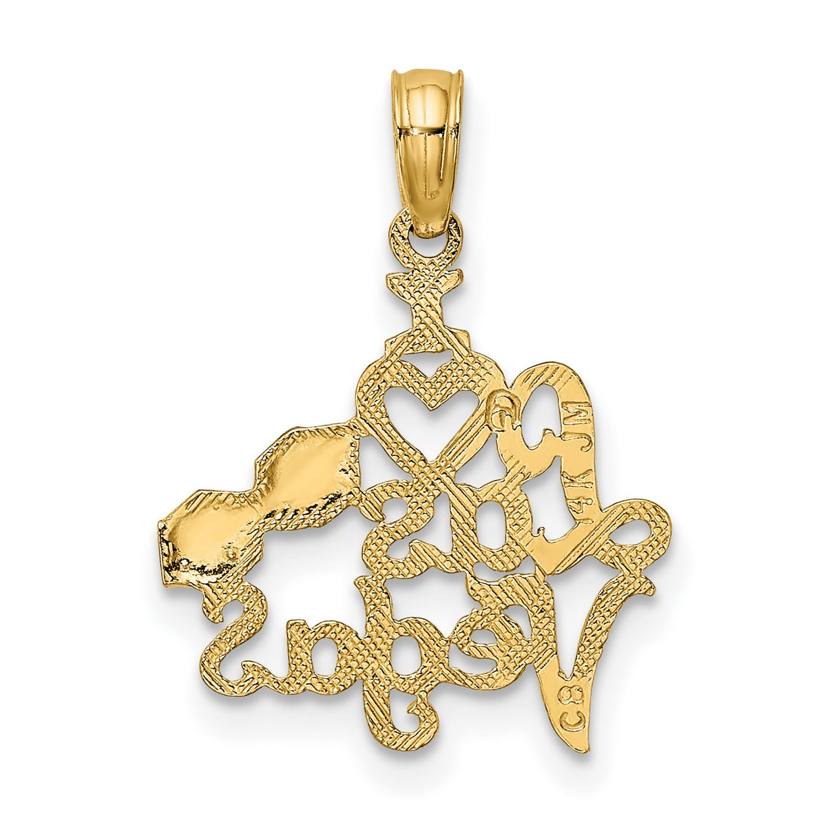 10k Yellow Gold Pendant Charm with Heart and Dice Accents, Las Vegas Travel Theme
