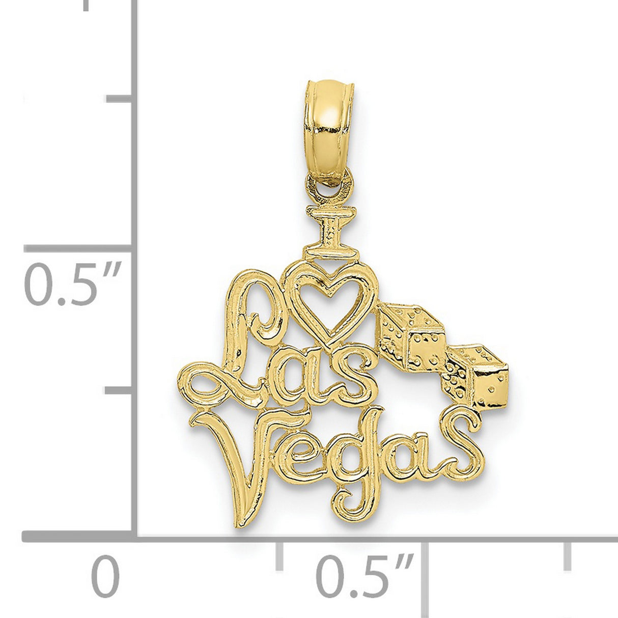 10k Yellow Gold Pendant Charm with Heart and Dice Accents, Las Vegas Travel Theme