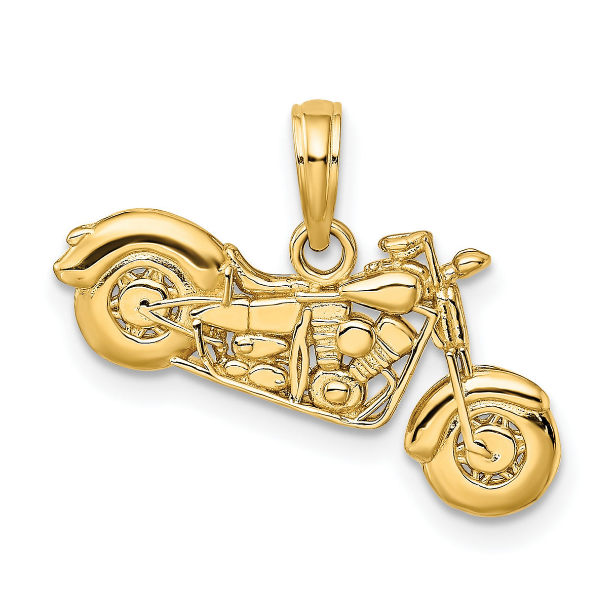 10k Yellow Gold Motorcycle Pendant, Detailed Chopper Bike Charm for Biker Jewelry Lovers