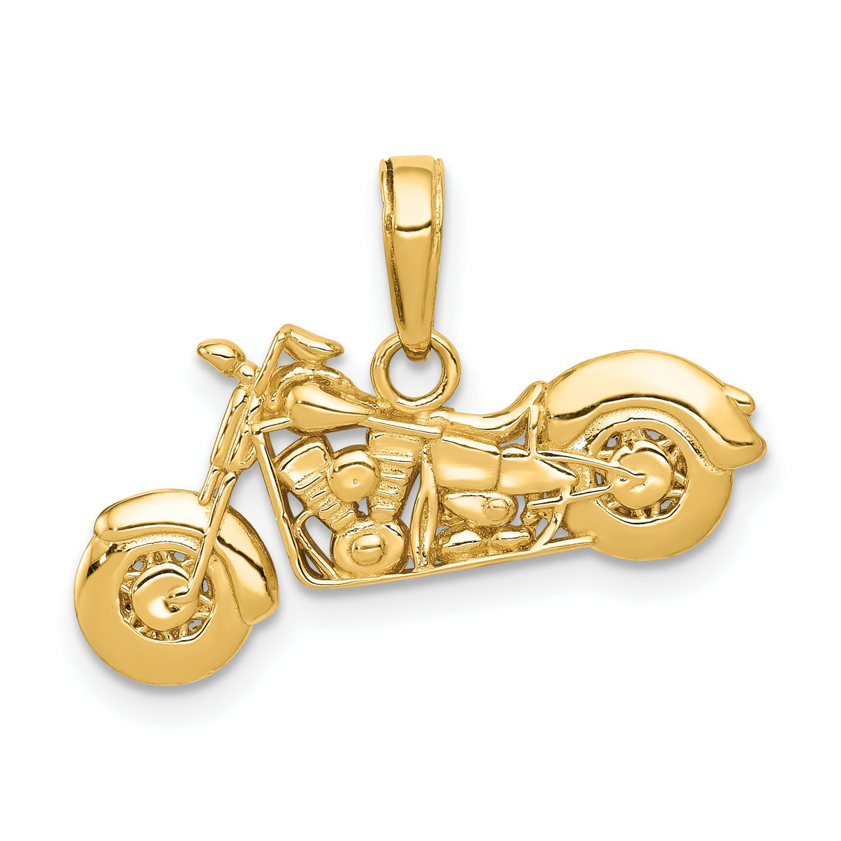 10k Yellow Gold Motorcycle Pendant, Detailed Chopper Bike Charm for Biker Jewelry Lovers
